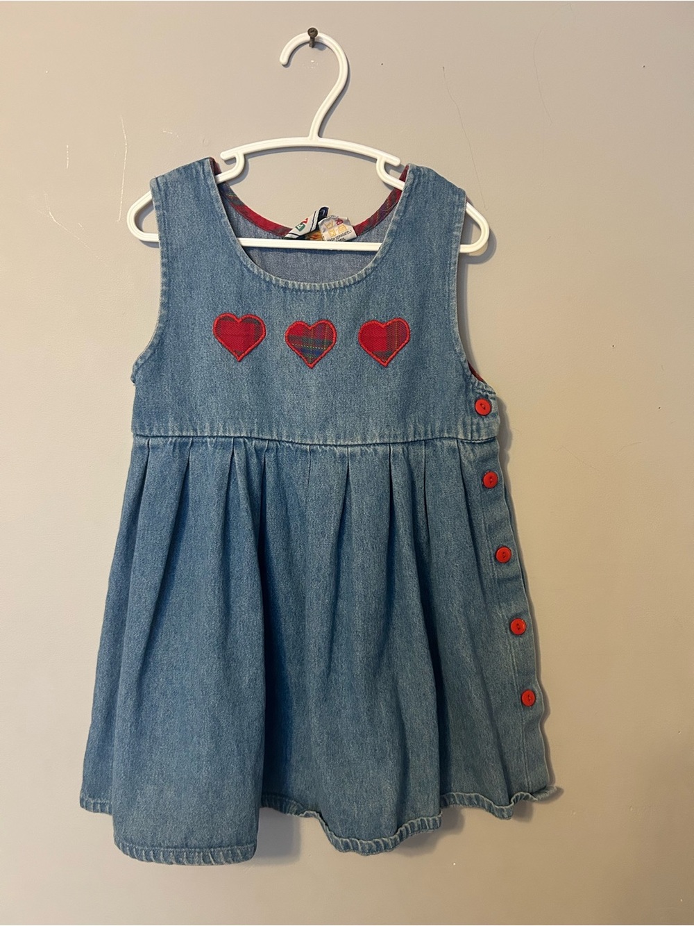 Vintage Eaton Blue Denim Heart Appliqué Dress with Red Accents